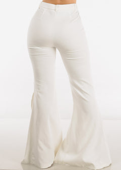 White High Waisted Front Slit Elegant Flared Pants