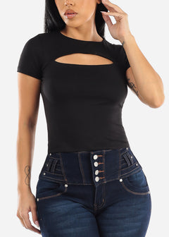 Short Sleeve Cut Out Double Layered Crop Top