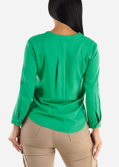 Vneck Long Sleeve Button Up Shirt Green