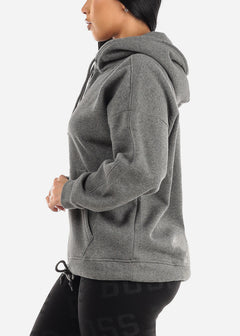 Oversized Long Sleeve Fleece Pullover Hoodie Charcoal