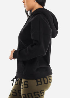Oversized Black Long Sleeve Fleece Pullover Hoodie