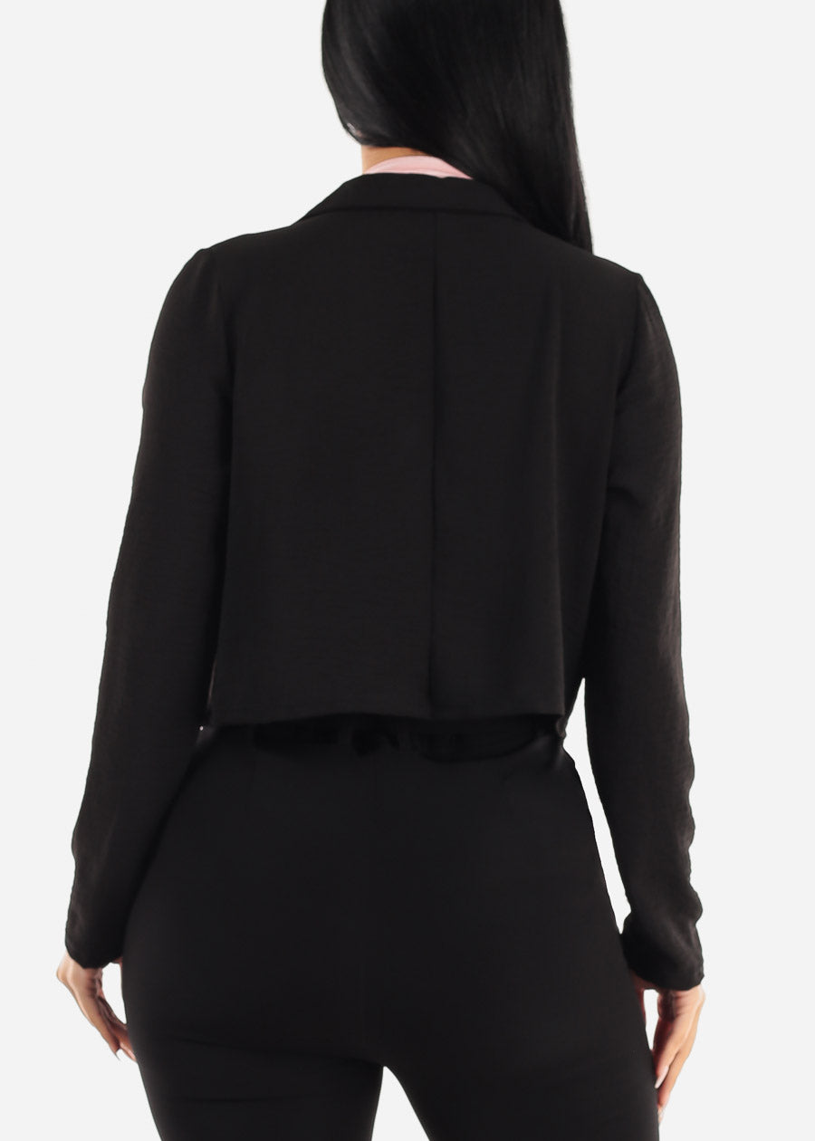 Black Long Sleeve Cropped Open Blazer