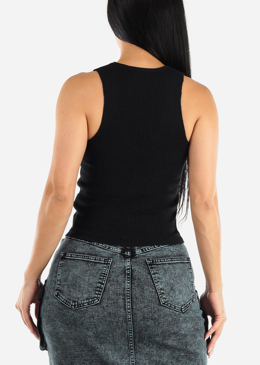 Women's Black Sleeveless Knit Tank Top - Sleeveless Stretch Knit Top – Moda  Xpress