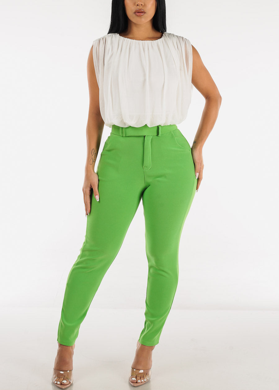 High Waist Neon Green Dressy Skinny Pants