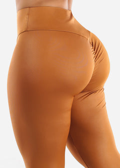 Ruched Butt Mustard Pleather Leggings