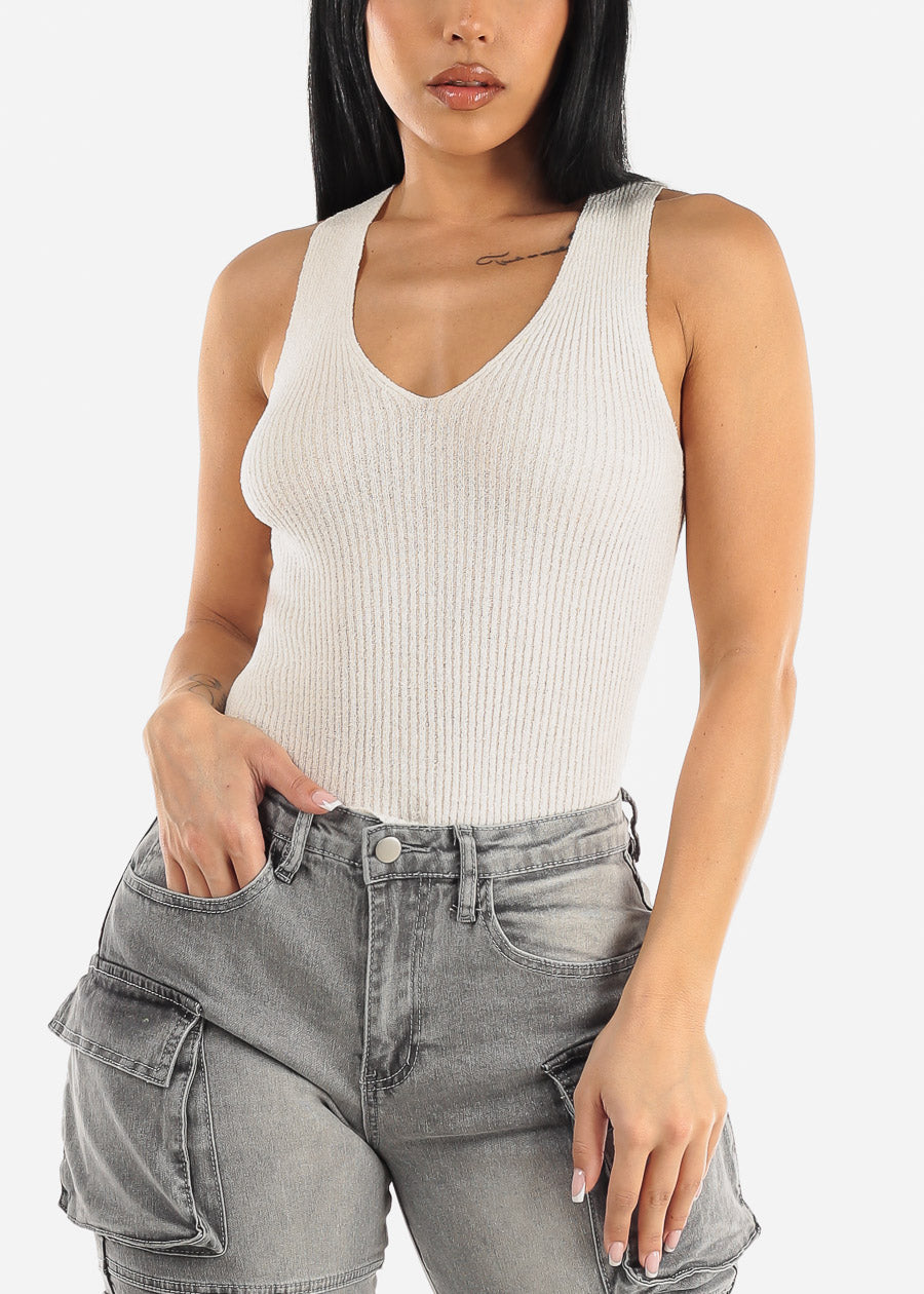 Sleeveless Vneck Knit Tank Top Ivory