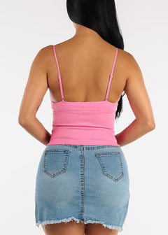 Spaghetti Strap Padded Bust Seamless Crop Top Pink