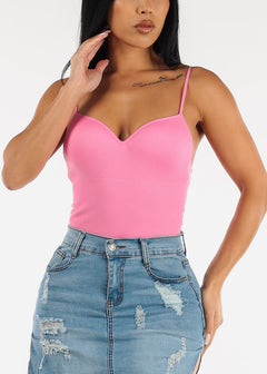 Spaghetti Strap Padded Bust Seamless Crop Top Pink
