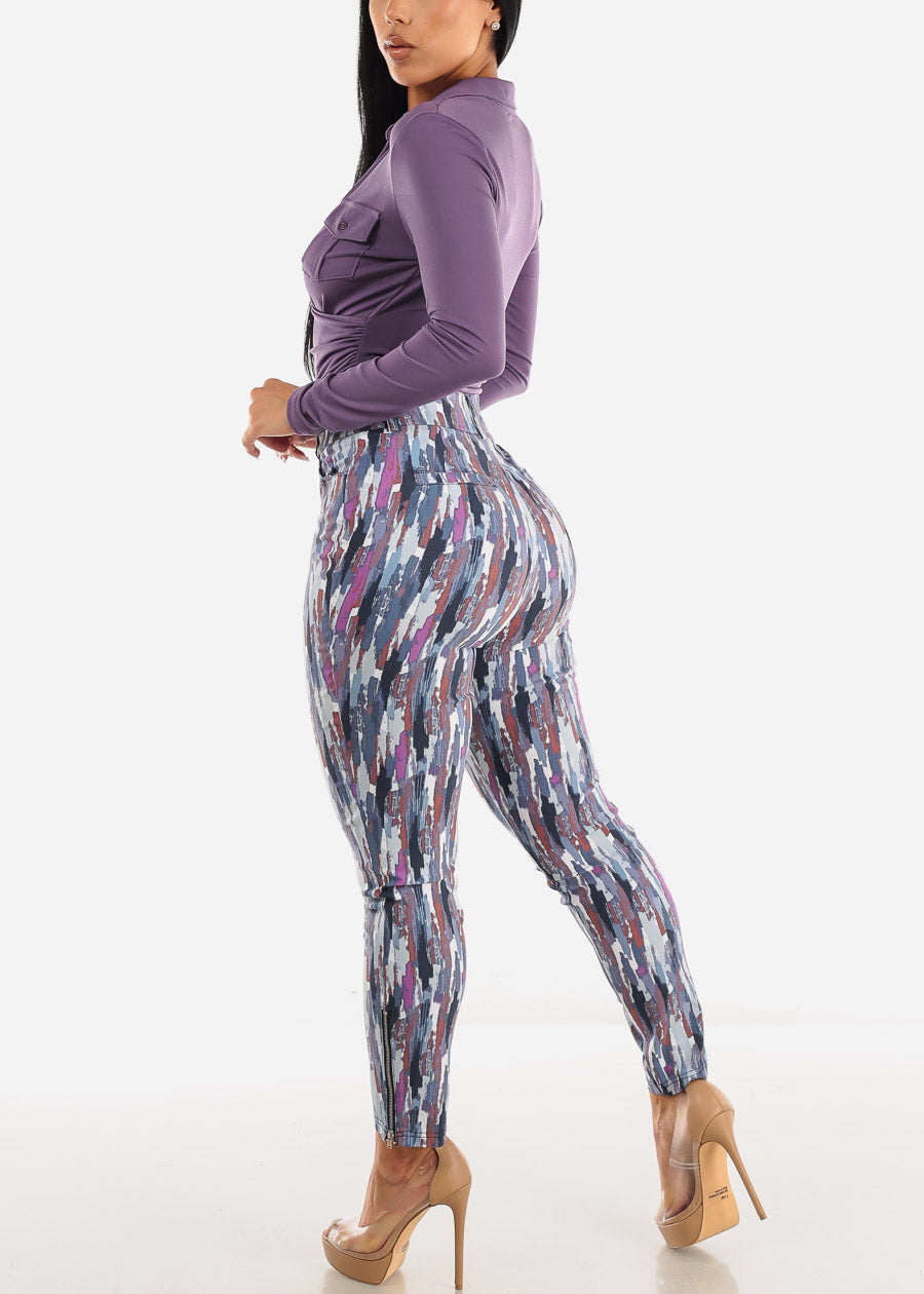 Super High Waist Printed Dressy Skinny Pants Multicolor