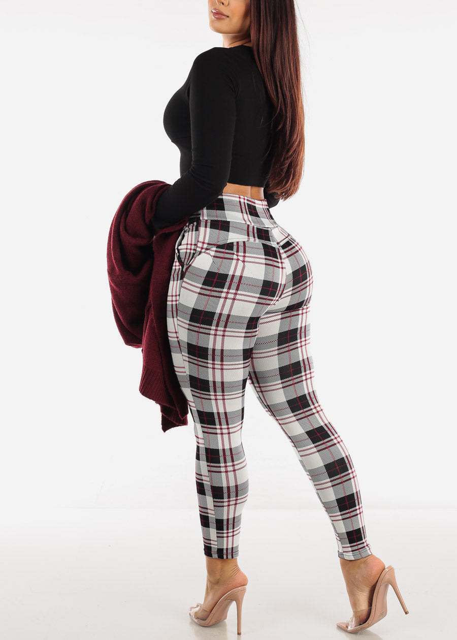 Butt Lifting High Waisted Plaid Skinny Pants