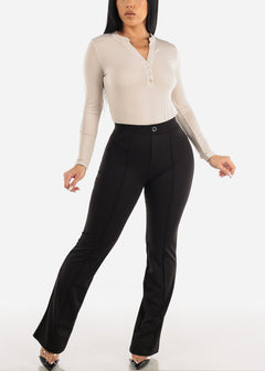 Black High Waisted Pull On Stretch Bootcut Pants