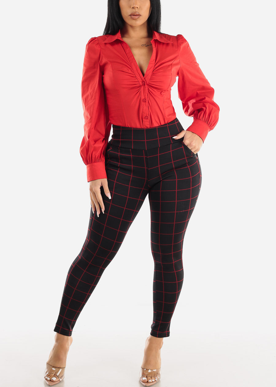 Black High Waisted Butt Lifting Skinny Pants Windowpane