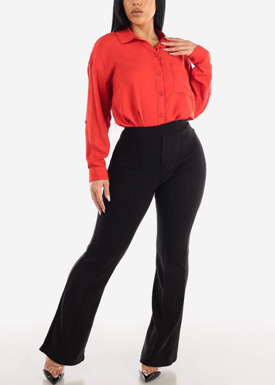 Black High Waisted Stretch Flared Dress Pants