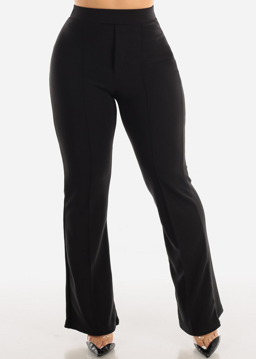 Women's Pull On High Rise Black Flared Pants - Workwear Black