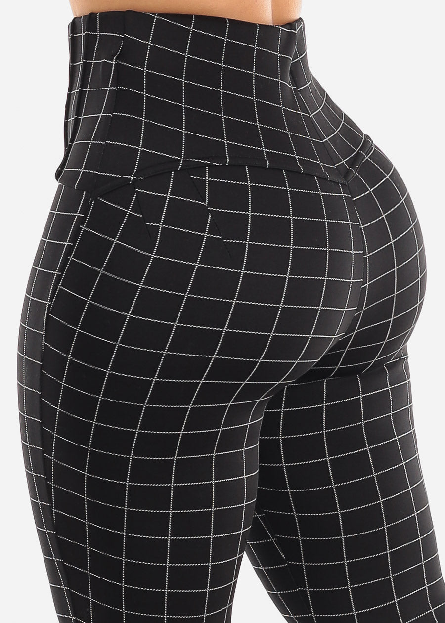 Super High Waist Butt Lifting Black Printed Skinny Pants