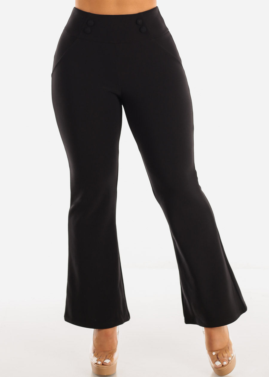 Women's High Waisted Black Flared Pants - Black Dressy Flared