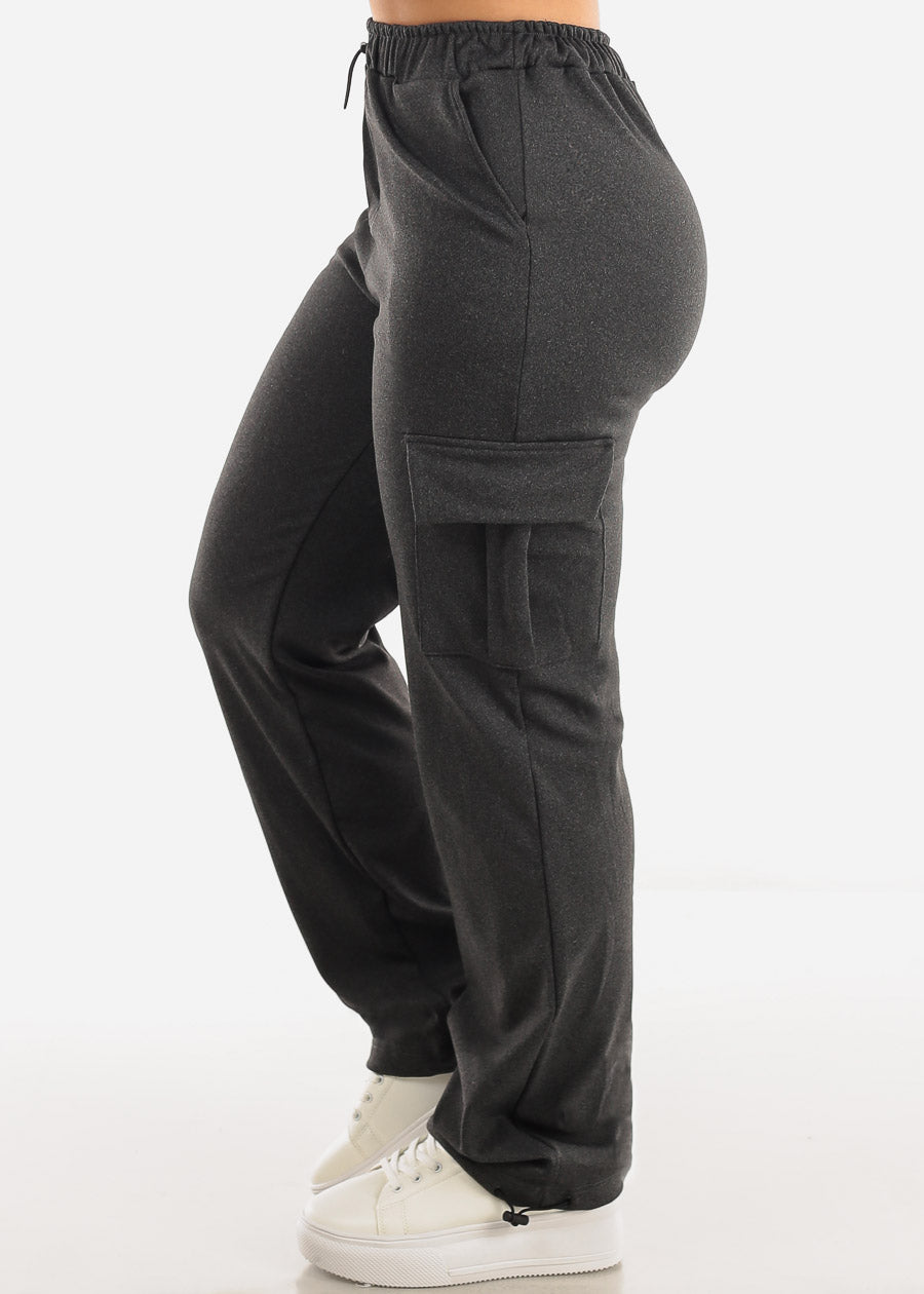 High Waisted Bungee Cargo Pants Charcoal