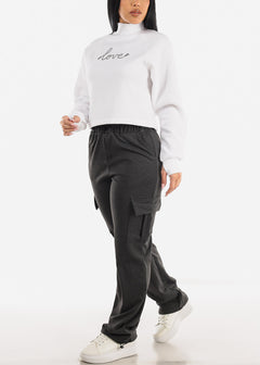 High Waisted Bungee Cargo Pants Charcoal