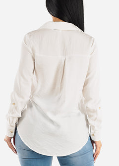 Button Down Long Sleeve White Shirt w Pockets