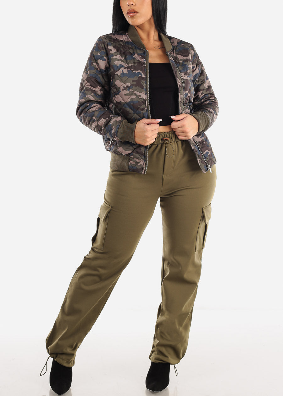 High Waisted Bungee Cargo Pants Olive