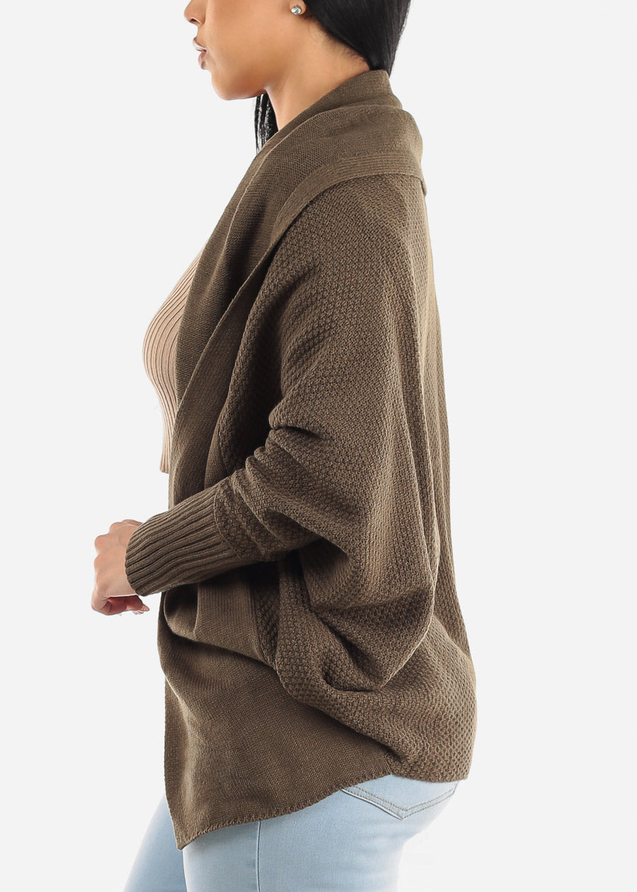 Long Dolman Sleeve Knitted Cardigan Olive