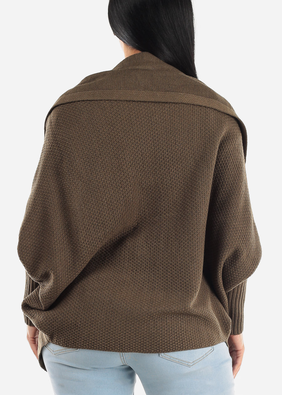 Long Dolman Sleeve Knitted Cardigan Olive