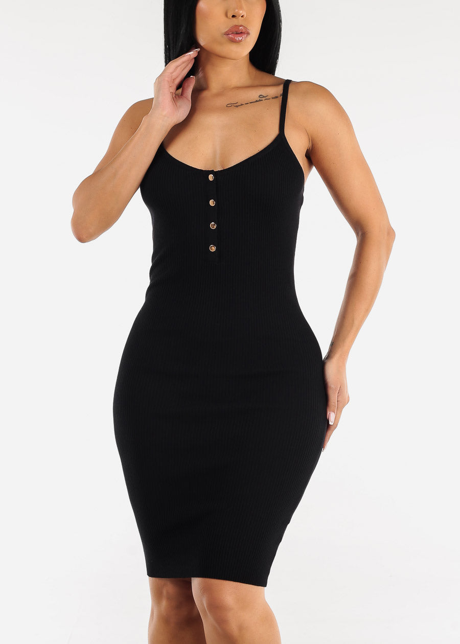 Black Sleeveless Knit Stretchy Bodycon Dress