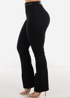 Black High Waisted Bootcut Pants with Belt