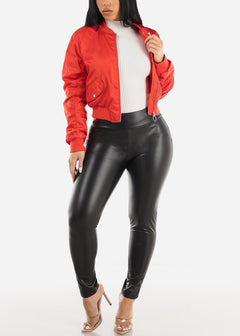 Ruched Butt Fleece Lined Black Pleather Leggings