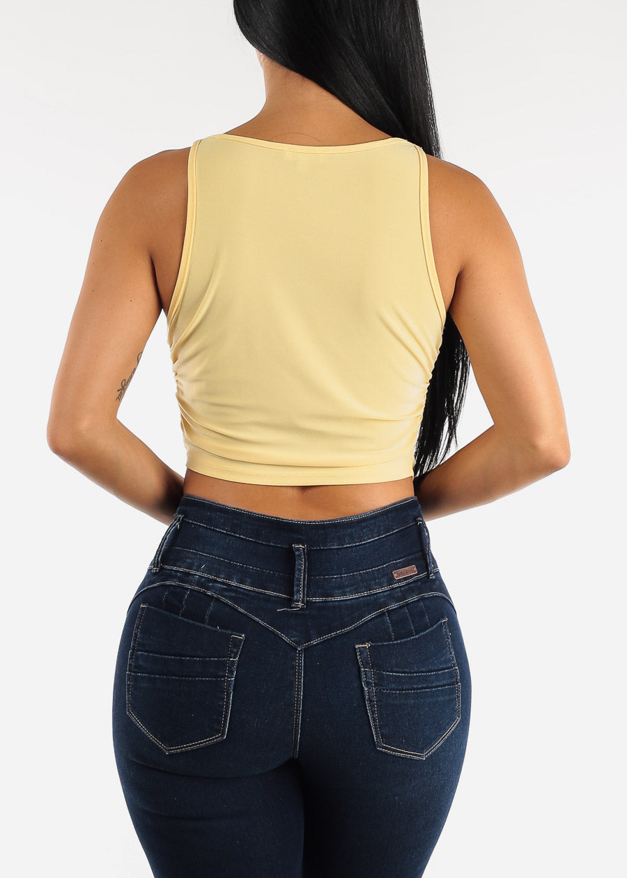 Sleeveless Cowl Neckline Yellow Fitted Top