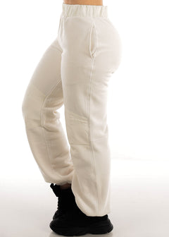 High Waisted Fleece Straight Wide Leg Pants Ivory