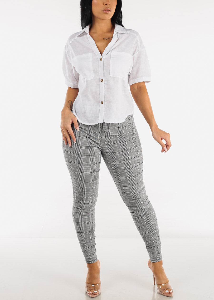 High Waisted Grey Checkered Skinny Pants