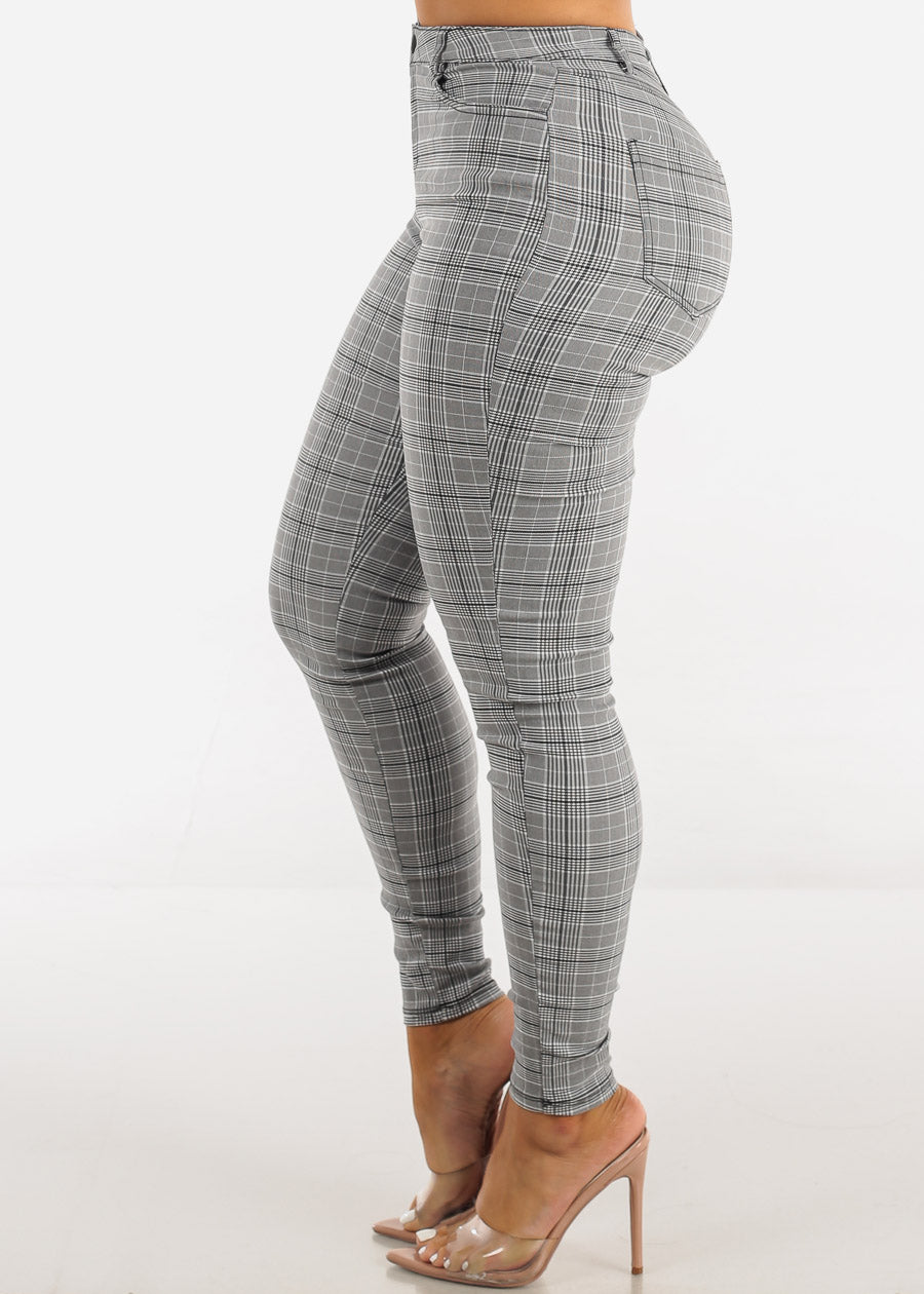 High Waisted Grey Checkered Skinny Pants