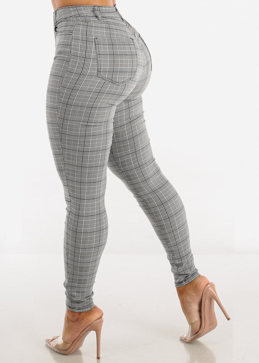 High Waisted Grey Checkered Skinny Pants