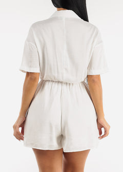 Short Sleeve Button Up Romper White