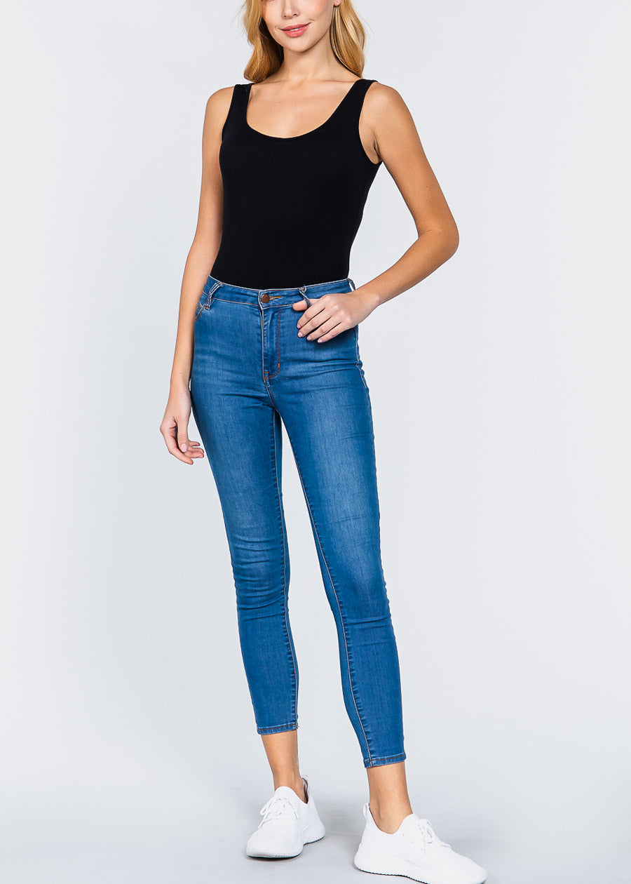 Sleeveless Black Scoop Neck Bodysuit