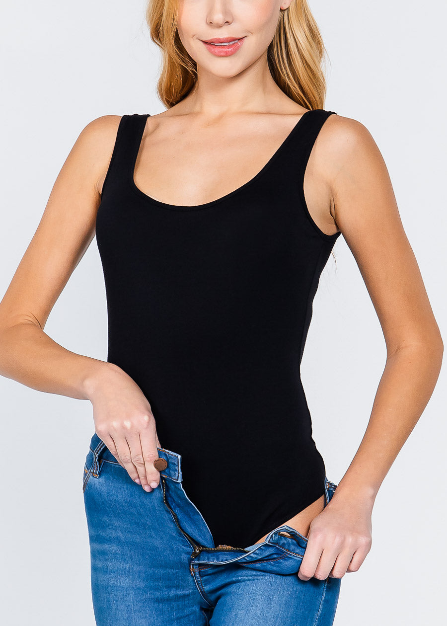 Sleeveless Black Scoop Neck Bodysuit