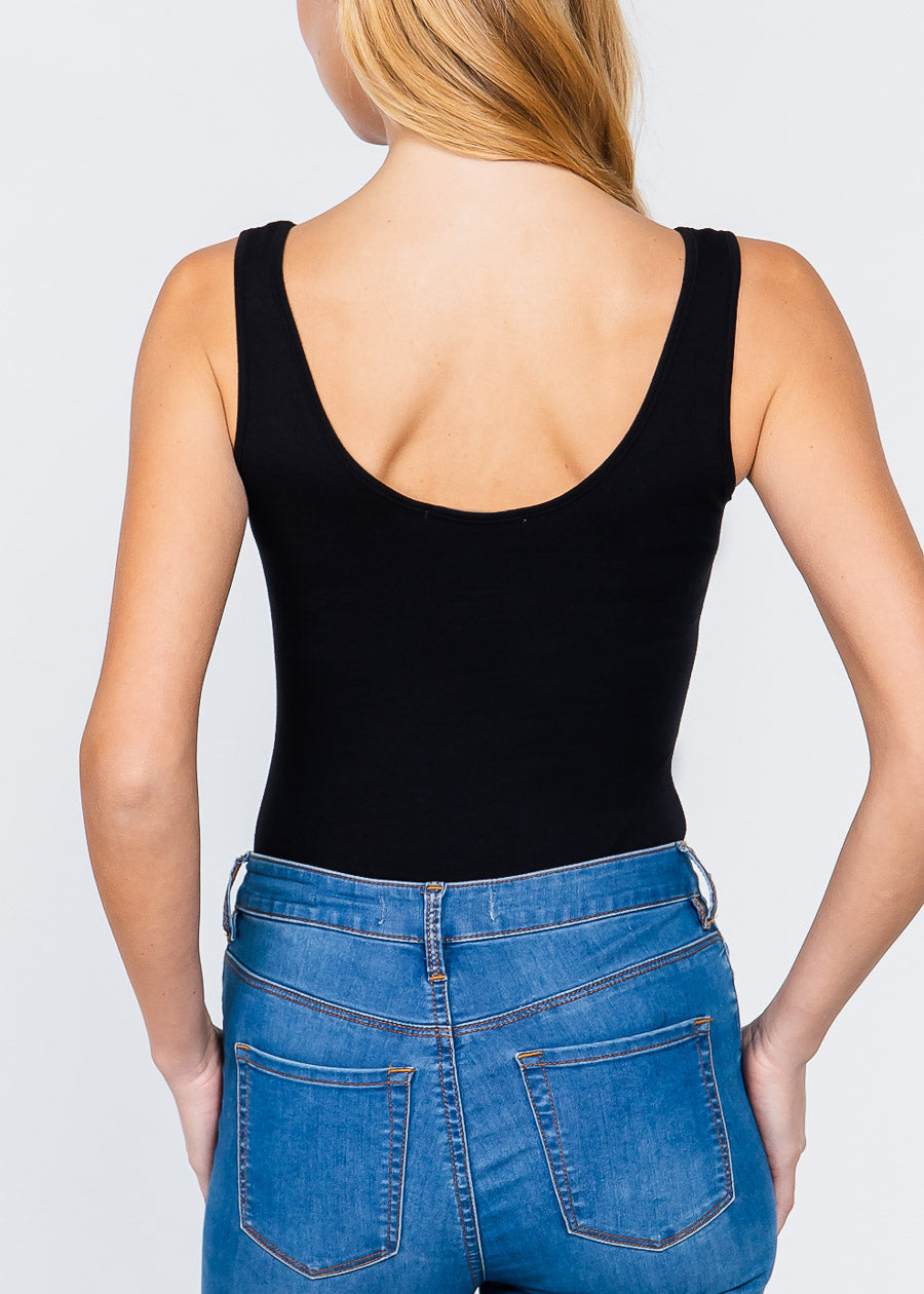 Sleeveless Black Scoop Neck Bodysuit