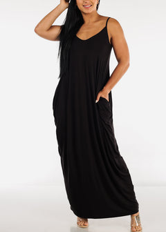 Black Sleeveless Harem Maxi Dress w Pockets