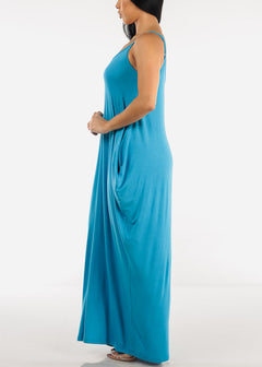 Sleeveless Harem Maxi Dress Turquoise w Pockets