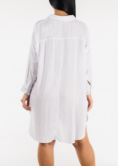 White Long Sleeve Oversized Shirtdress