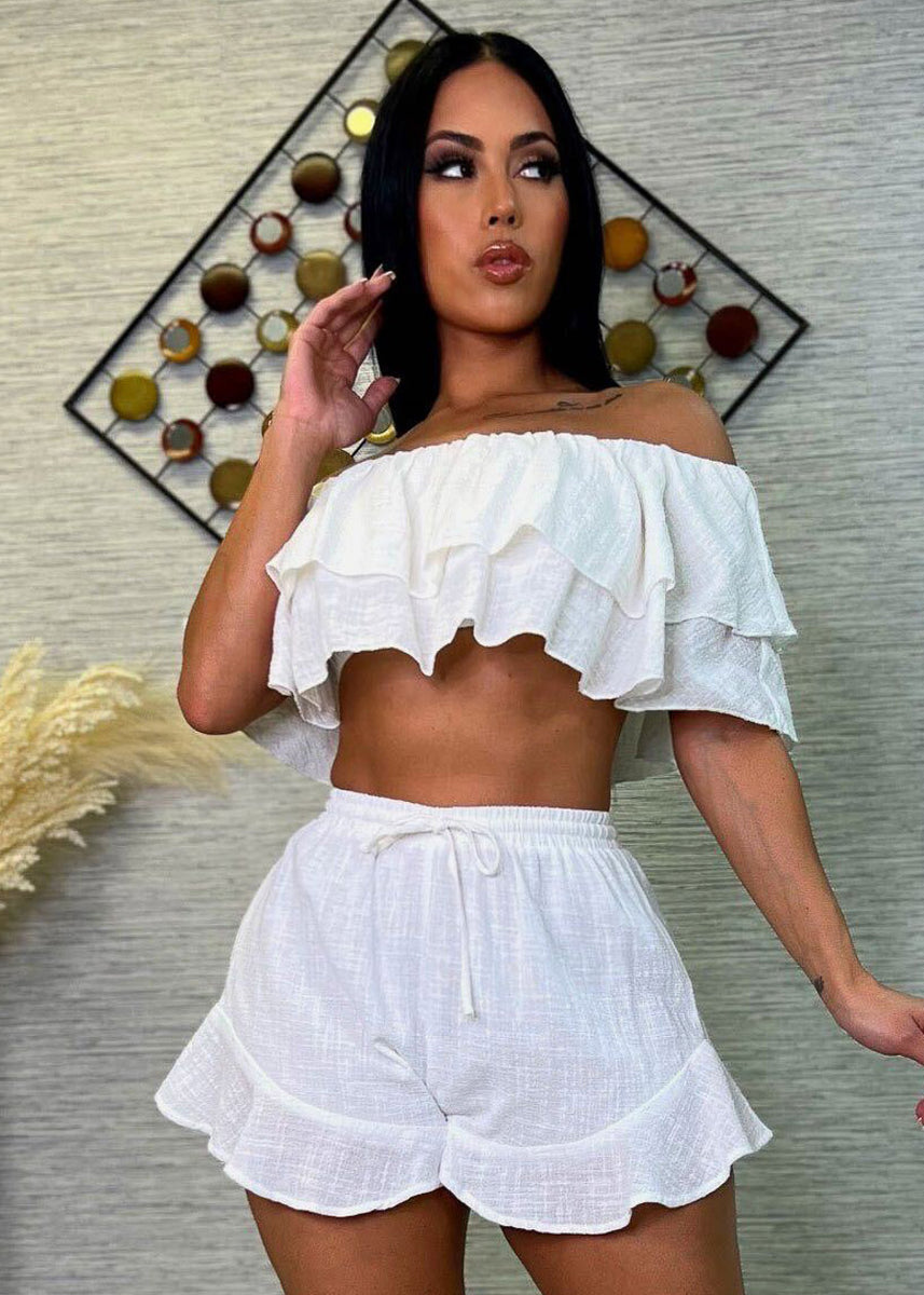 Off The Shoulder Ruffle Detail Short Two-Piece Set