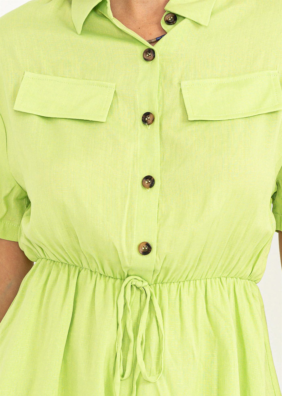 Short Sleeve Button Up Romper Light Green