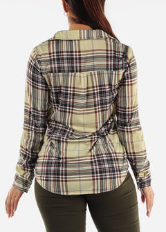 Long Sleeve Half Zip Up Plaid Shirt