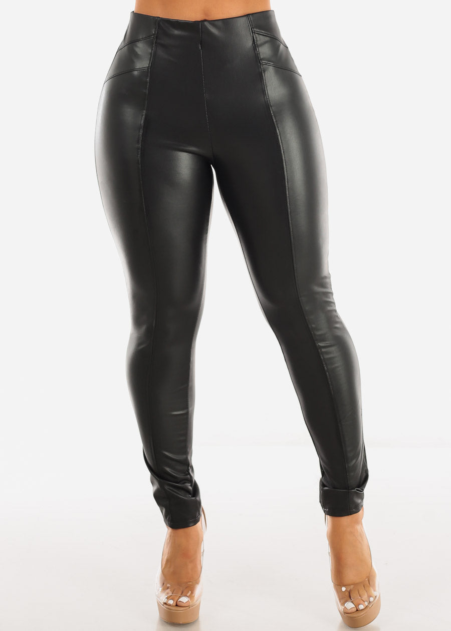 High Waisted Black Vegan Leather Skinny Pants