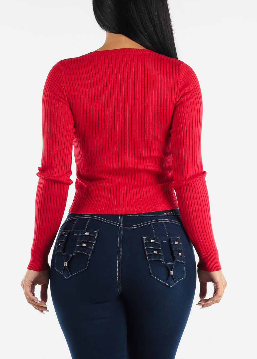Vneck Long Sleeve Sweater Top Red