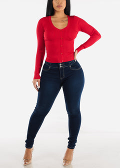 Vneck Long Sleeve Sweater Top Red