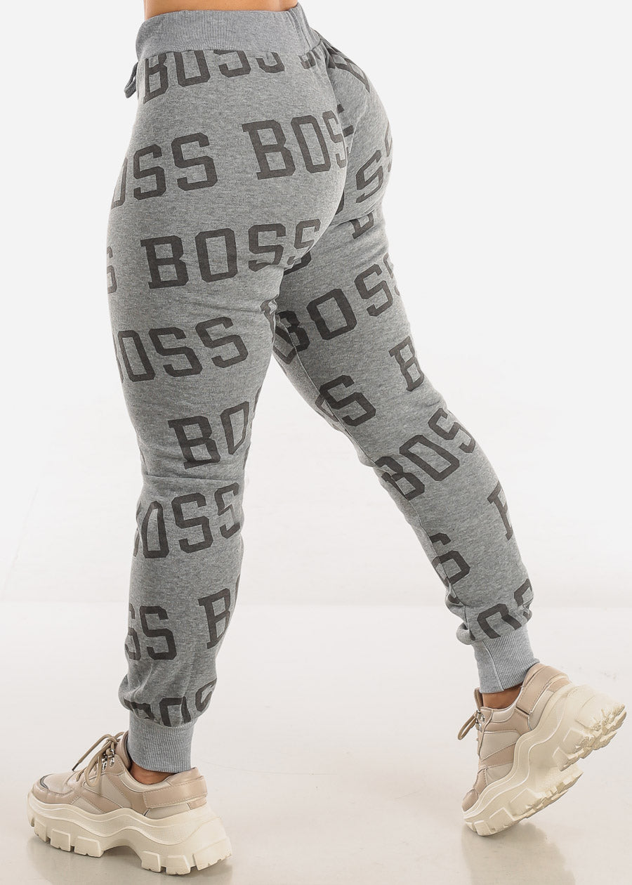 Fleece Drawstring Waist Jogger Sweatpants Grey "Boss"