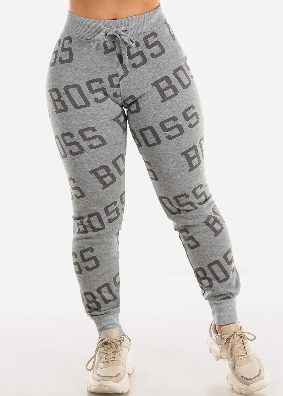 Fleece Drawstring Waist Jogger Sweatpants Grey "Boss"