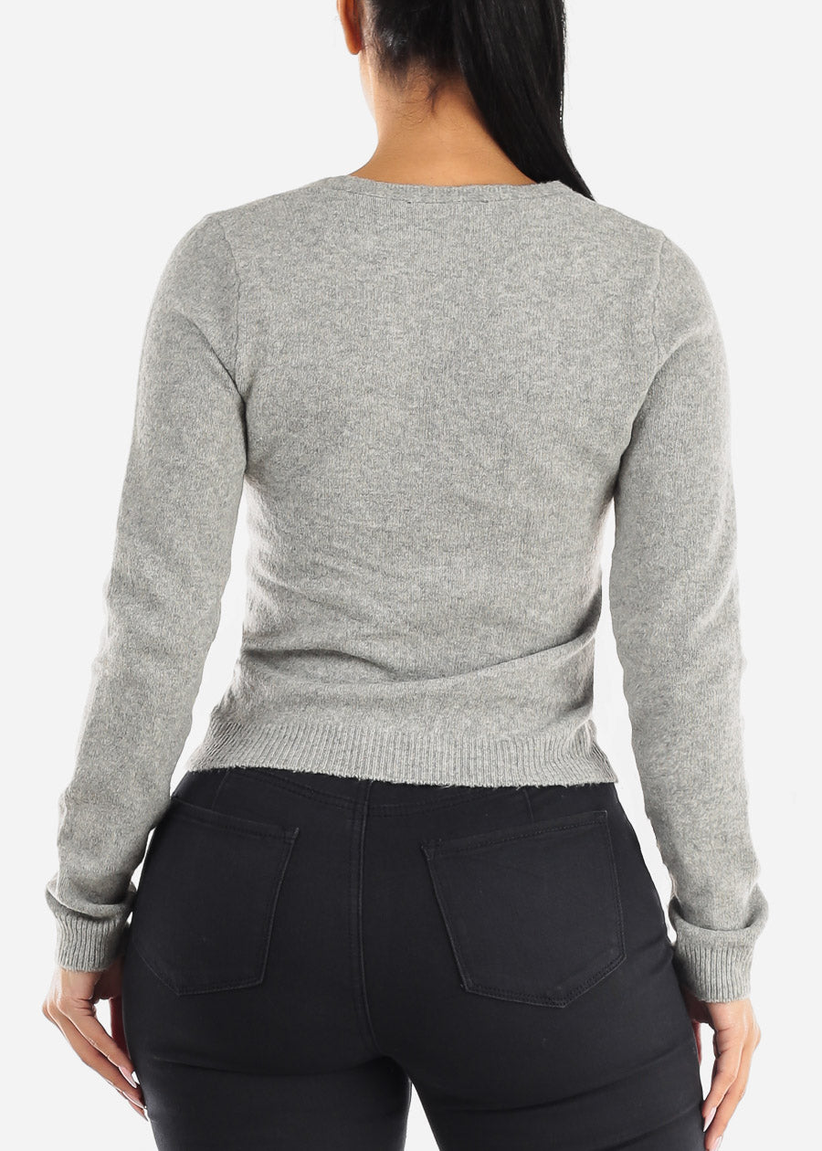 Long Sleeve V-Neck Grey Sweater